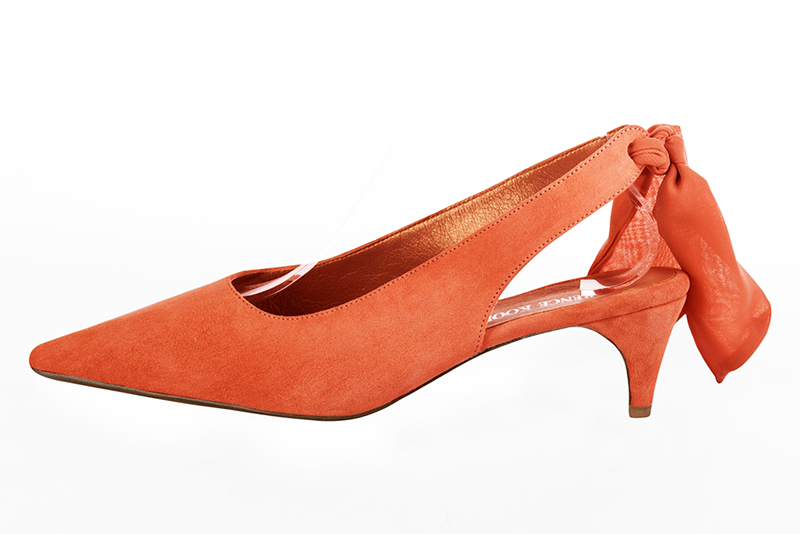 Clementine orange women's slingback shoes. Pointed toe. Medium slim heel. Profile view - Florence KOOIJMAN
